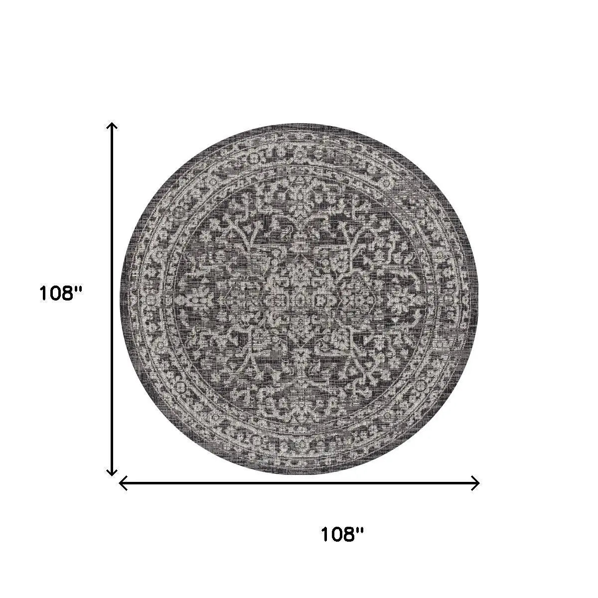 9' Black And Gray Round Medallion Indoor Outdoor Area Rug Homeroots Outdoor