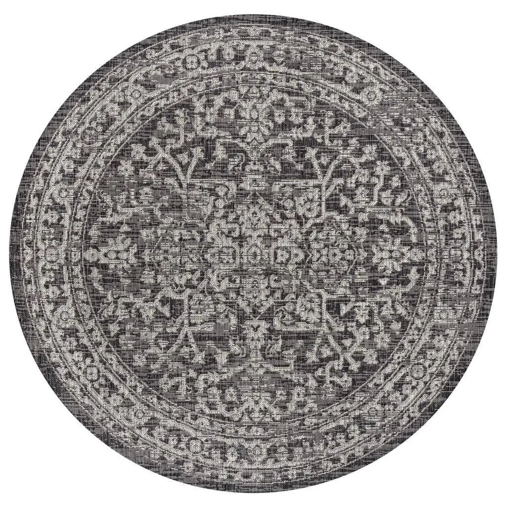 9' Black And Gray Round Medallion Indoor Outdoor Area Rug Homeroots Outdoor