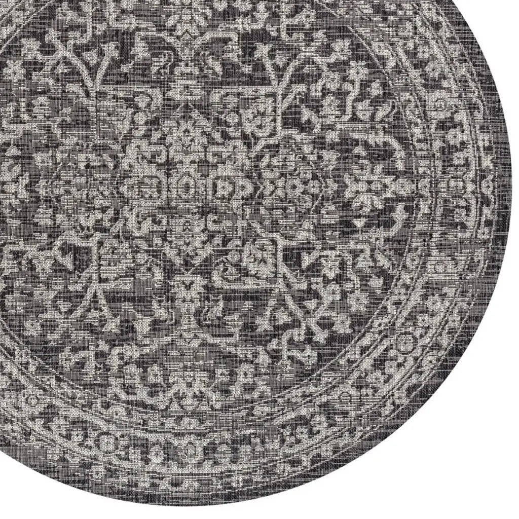 9' Black And Gray Round Medallion Indoor Outdoor Area Rug Homeroots Outdoor