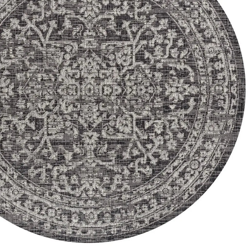 9' Black And Gray Round Medallion Indoor Outdoor Area Rug Homeroots Outdoor