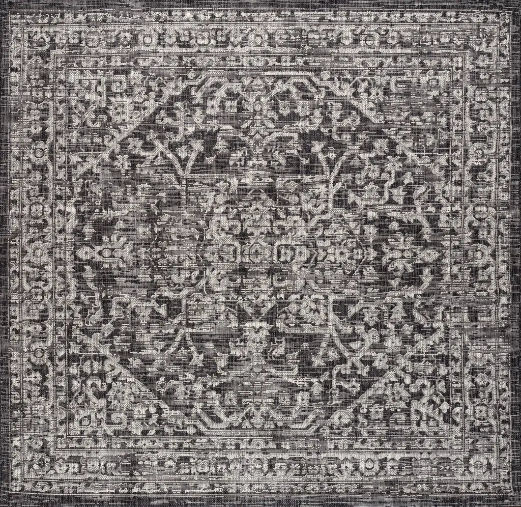 9' Black And Gray Square Medallion Indoor Outdoor Area Rug Homeroots Outdoor