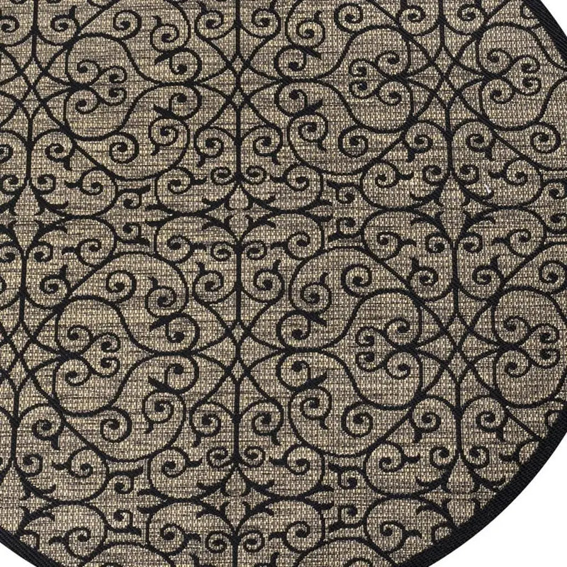 9' Black And Khaki Round Geometric Indoor Outdoor Area Rug Homeroots Outdoor