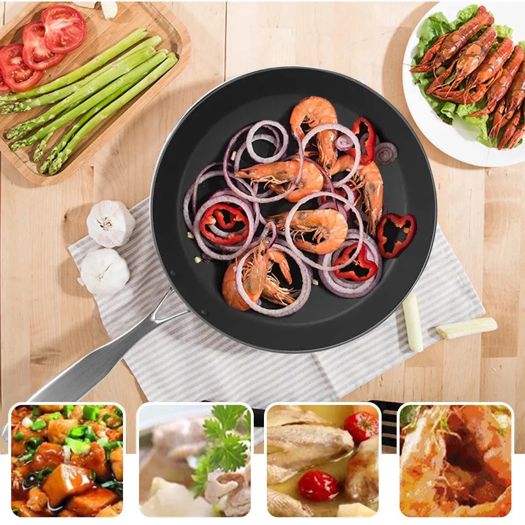 9" Black And Silver Stainless Steel Frying Pan Homeroots Kitchen & Dining