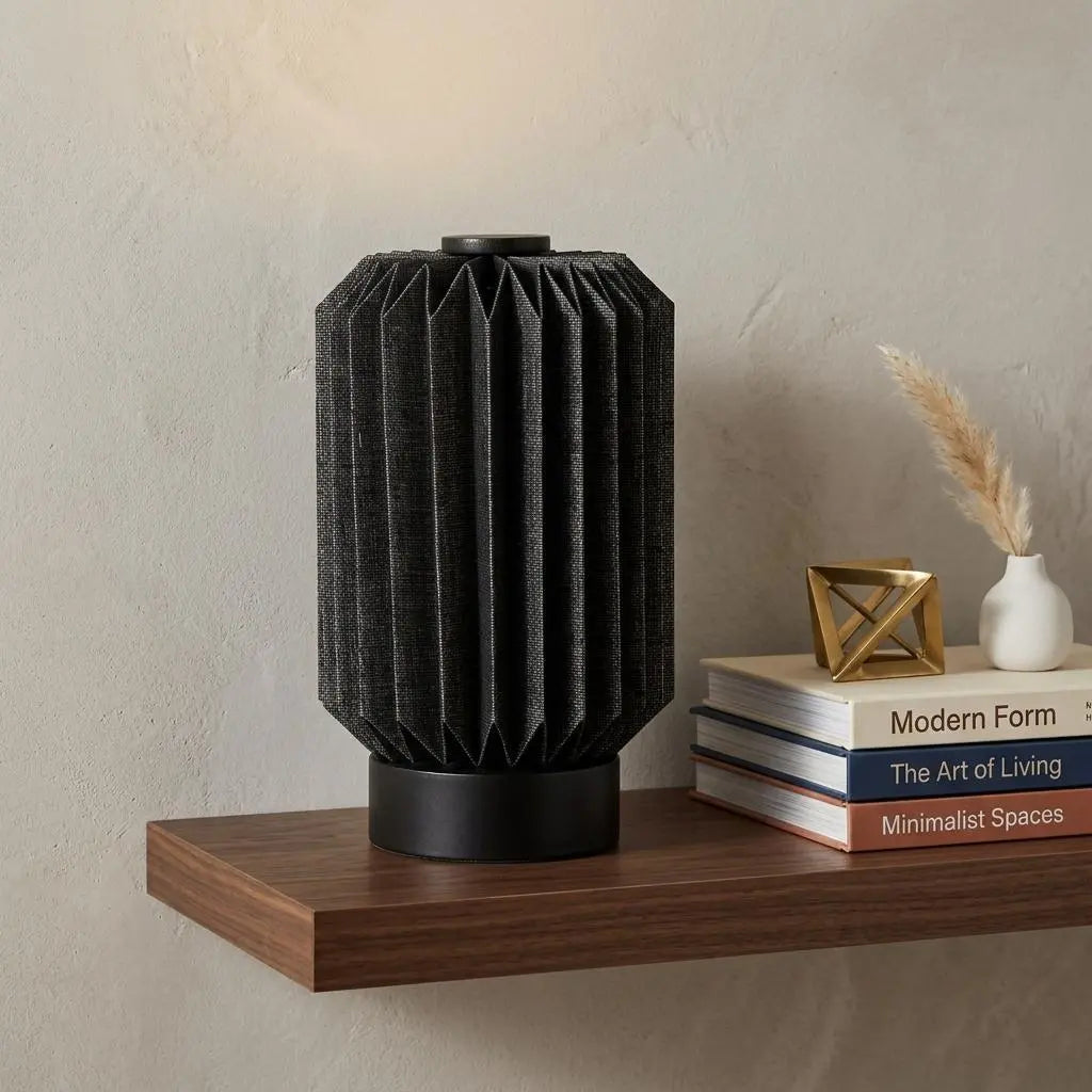 9" Black Geometric Bedside Lamp With Cylinder Shade Homeroots Lighting