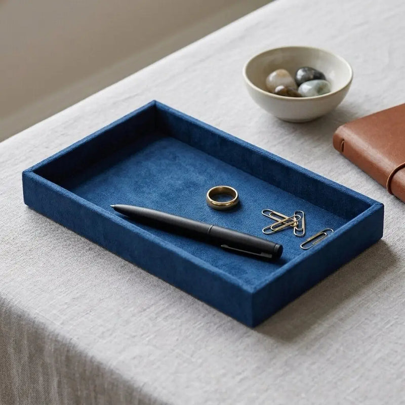 9" Blue Velvet Handmade Trinket Tray Homeroots Kitchen & Dining