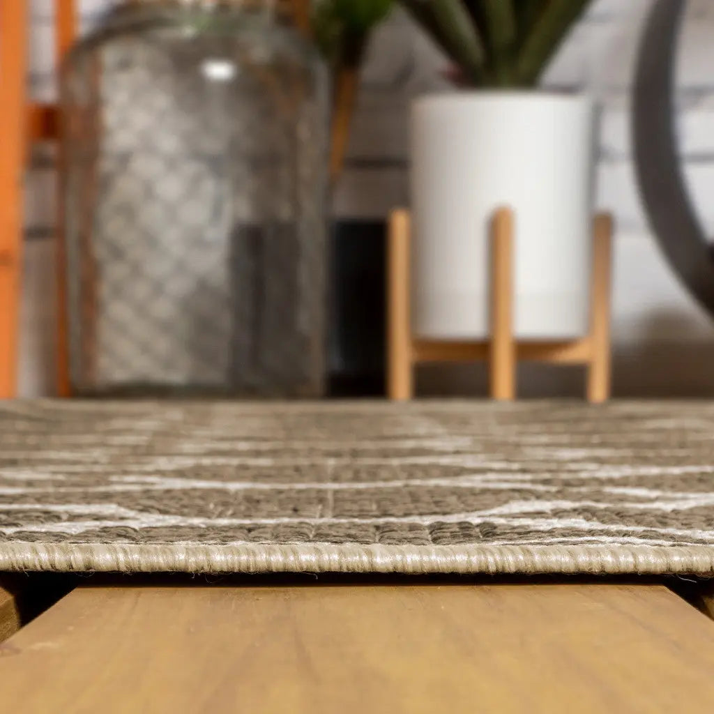 9' Brown And Beige Square Geometric Indoor Outdoor Area Rug Homeroots Outdoor