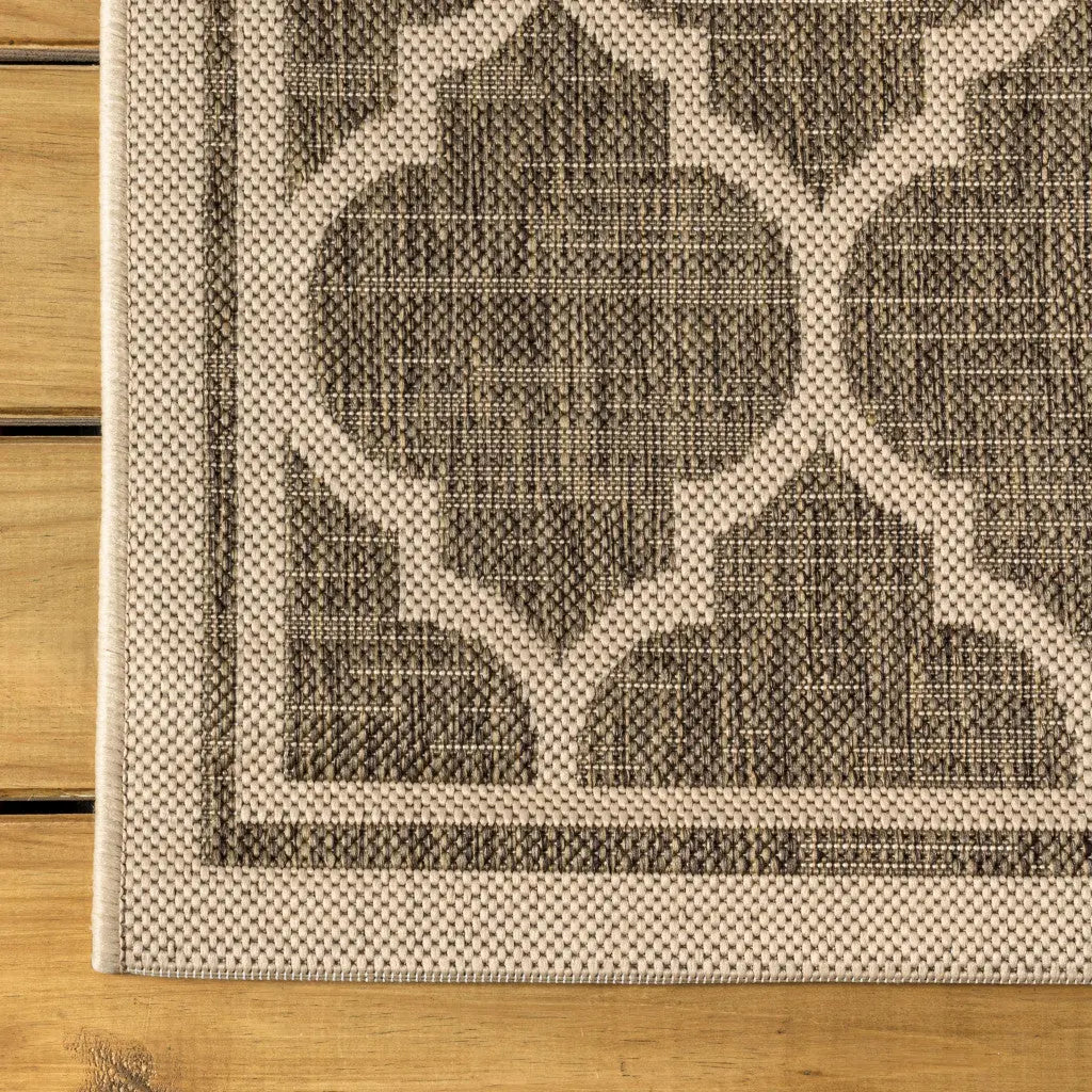 9' Brown And Beige Square Geometric Indoor Outdoor Area Rug Homeroots Outdoor