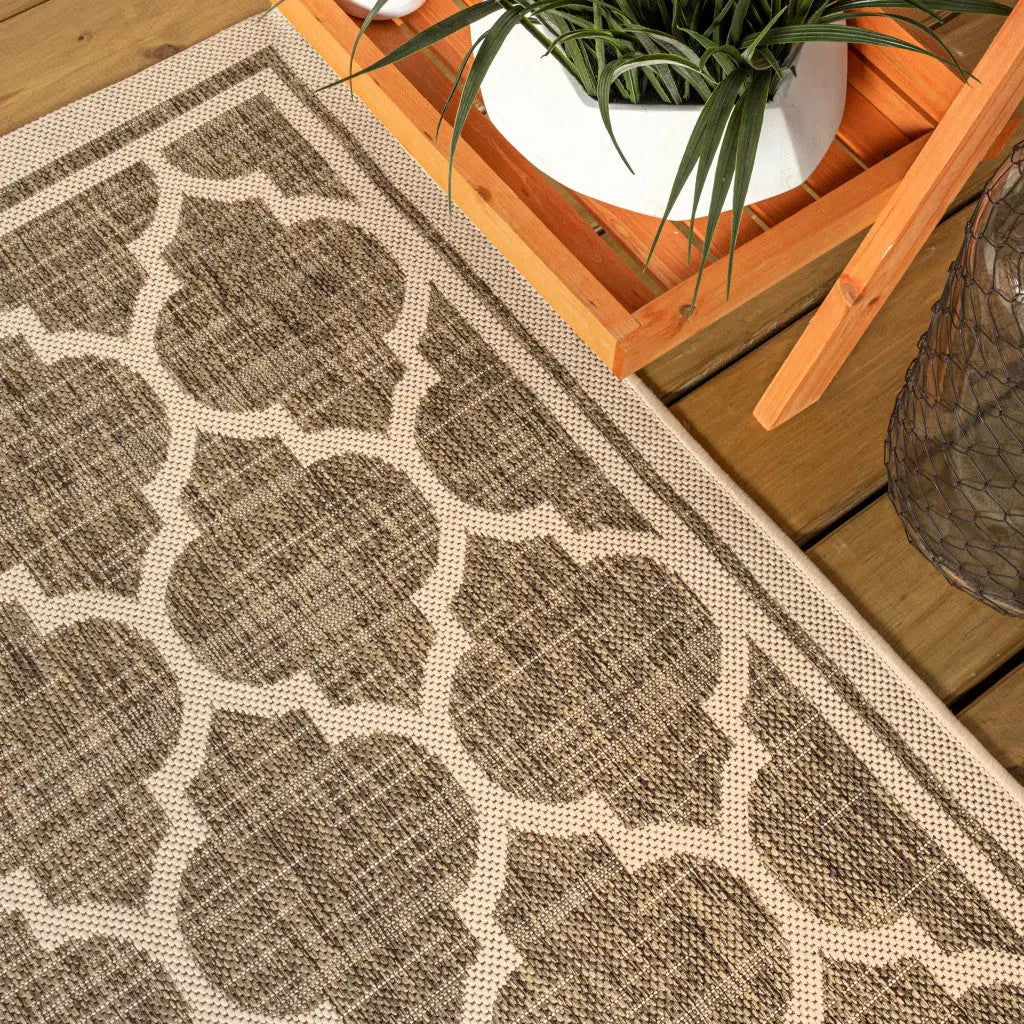 9' Brown And Beige Square Geometric Indoor Outdoor Area Rug Homeroots Outdoor