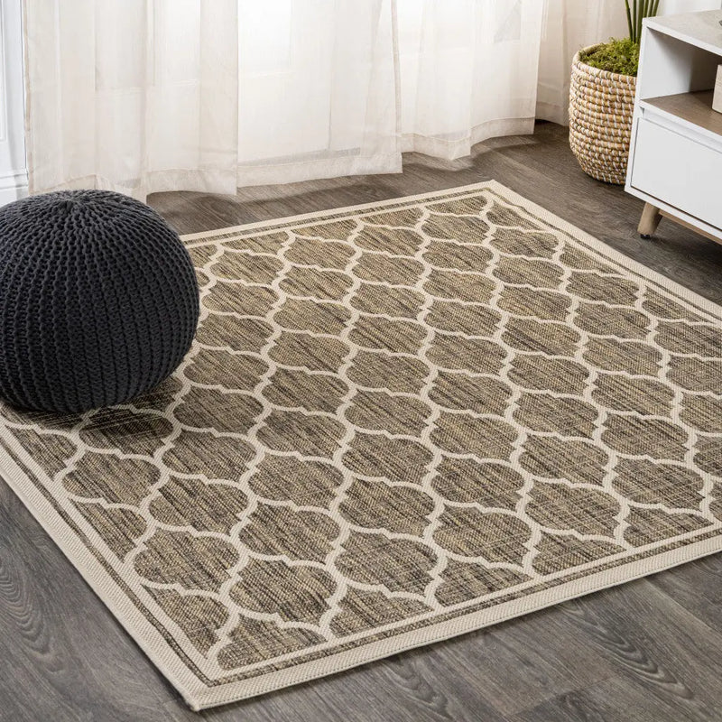 9' Brown And Beige Square Geometric Indoor Outdoor Area Rug Homeroots Outdoor
