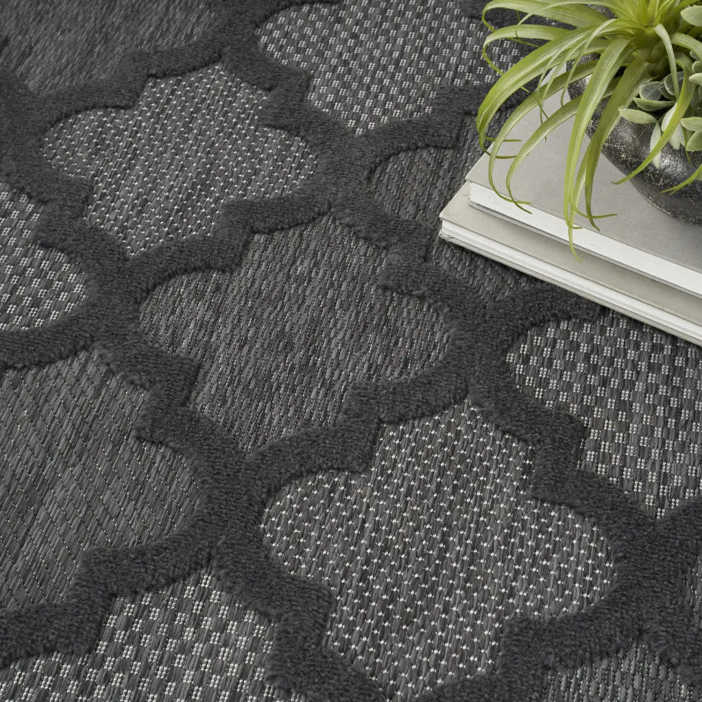 9' Charcoal And Black Square Trellis Indoor Outdoor Area Rug Homeroots Outdoor