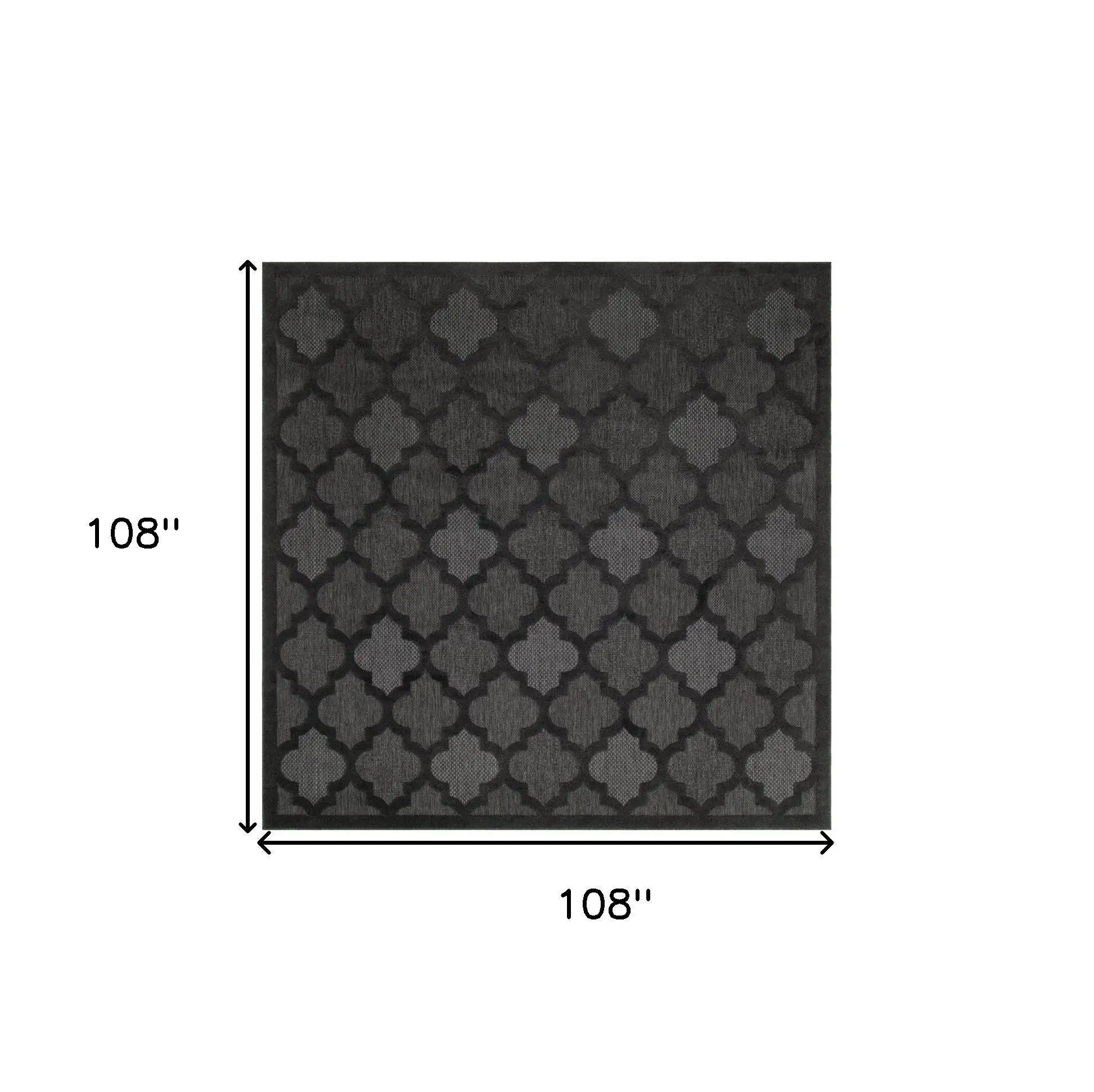 9' Charcoal And Black Square Trellis Indoor Outdoor Area Rug Homeroots Outdoor
