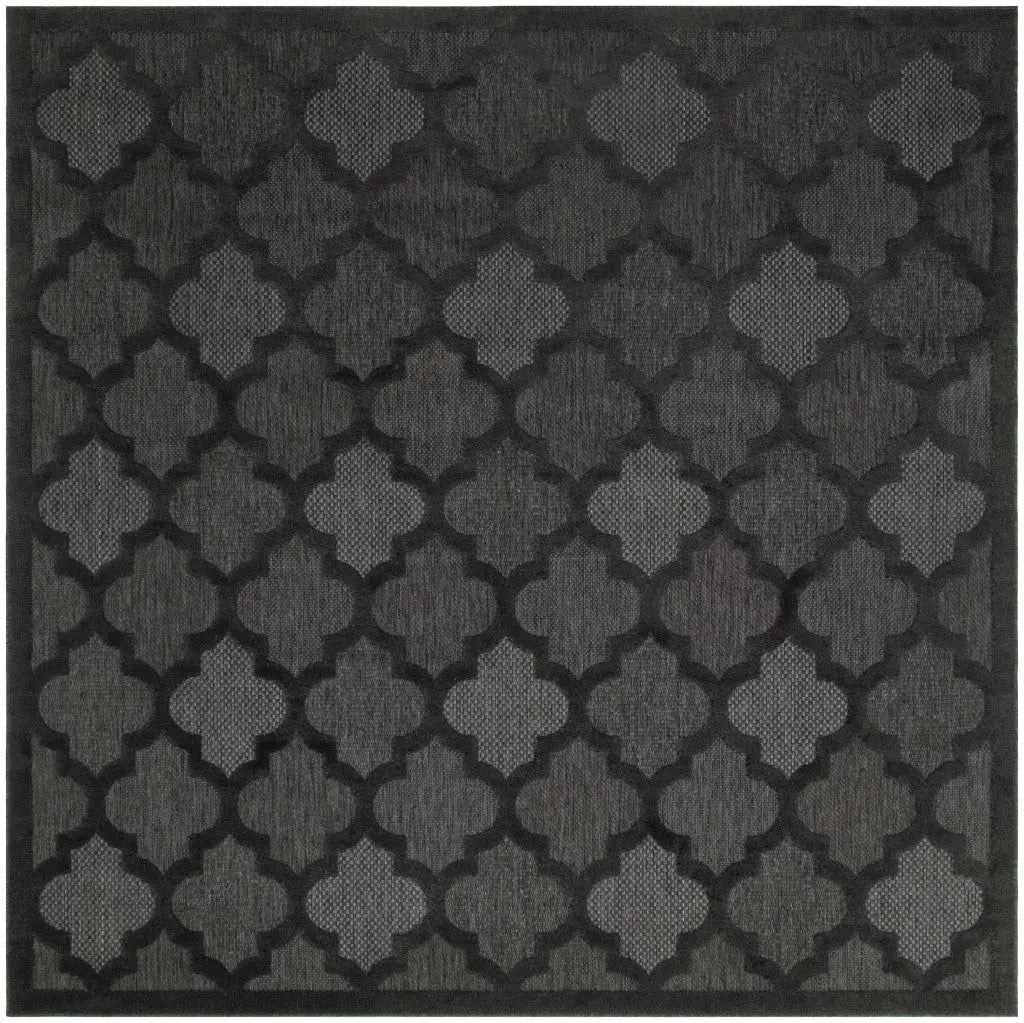 9' Charcoal And Black Square Trellis Indoor Outdoor Area Rug Homeroots Outdoor
