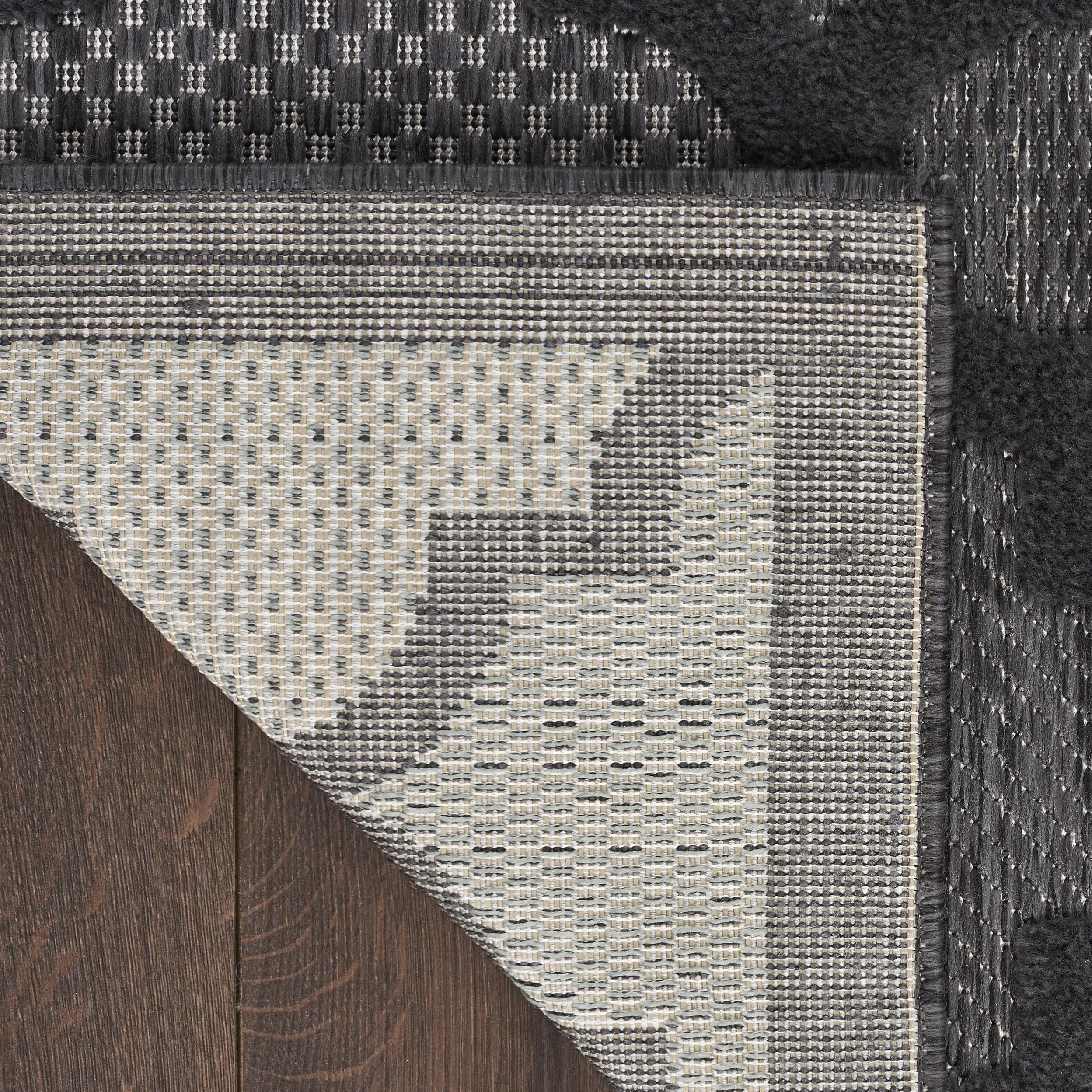9' Charcoal And Black Square Trellis Indoor Outdoor Area Rug Homeroots Outdoor