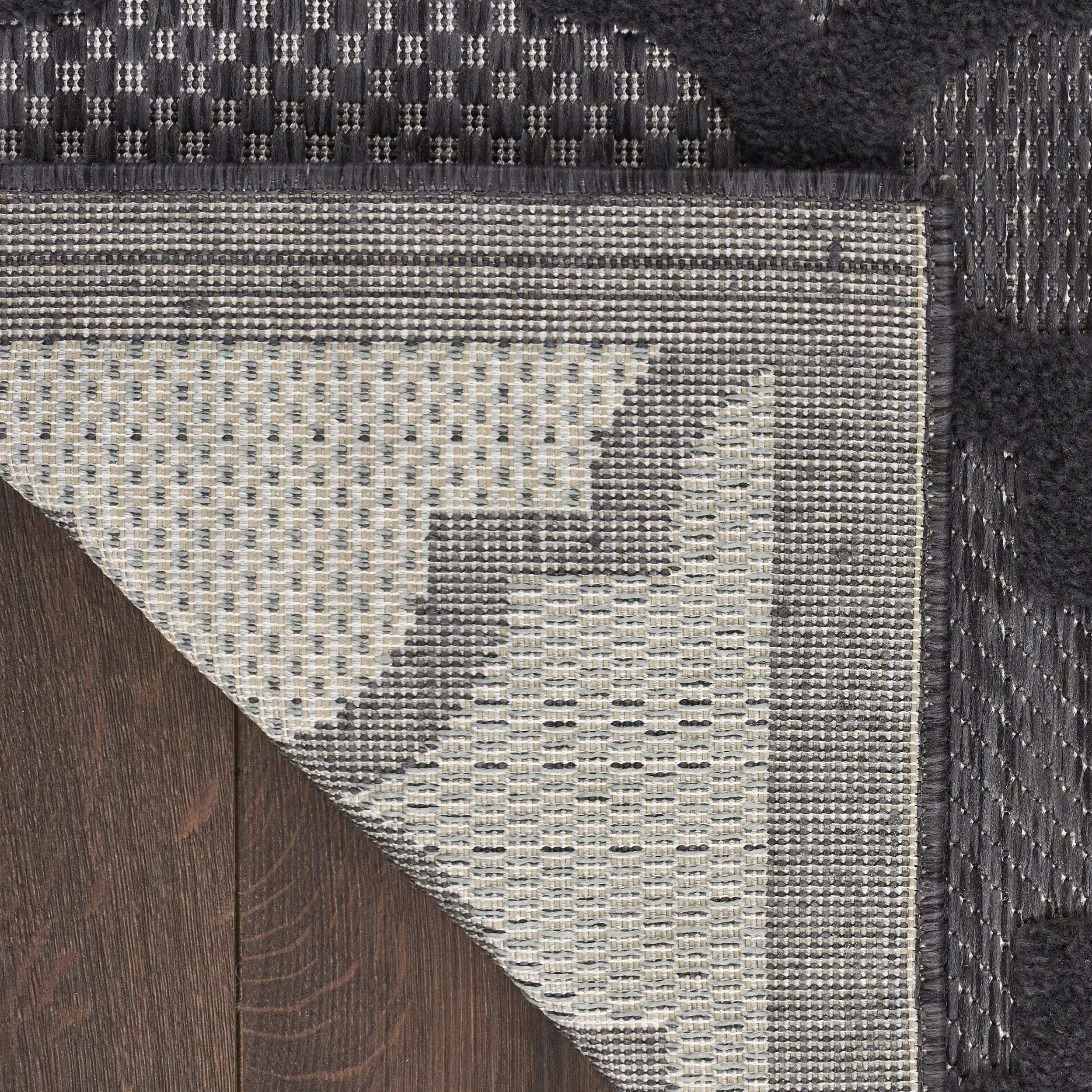 9' Charcoal And Black Square Trellis Indoor Outdoor Area Rug Homeroots Outdoor