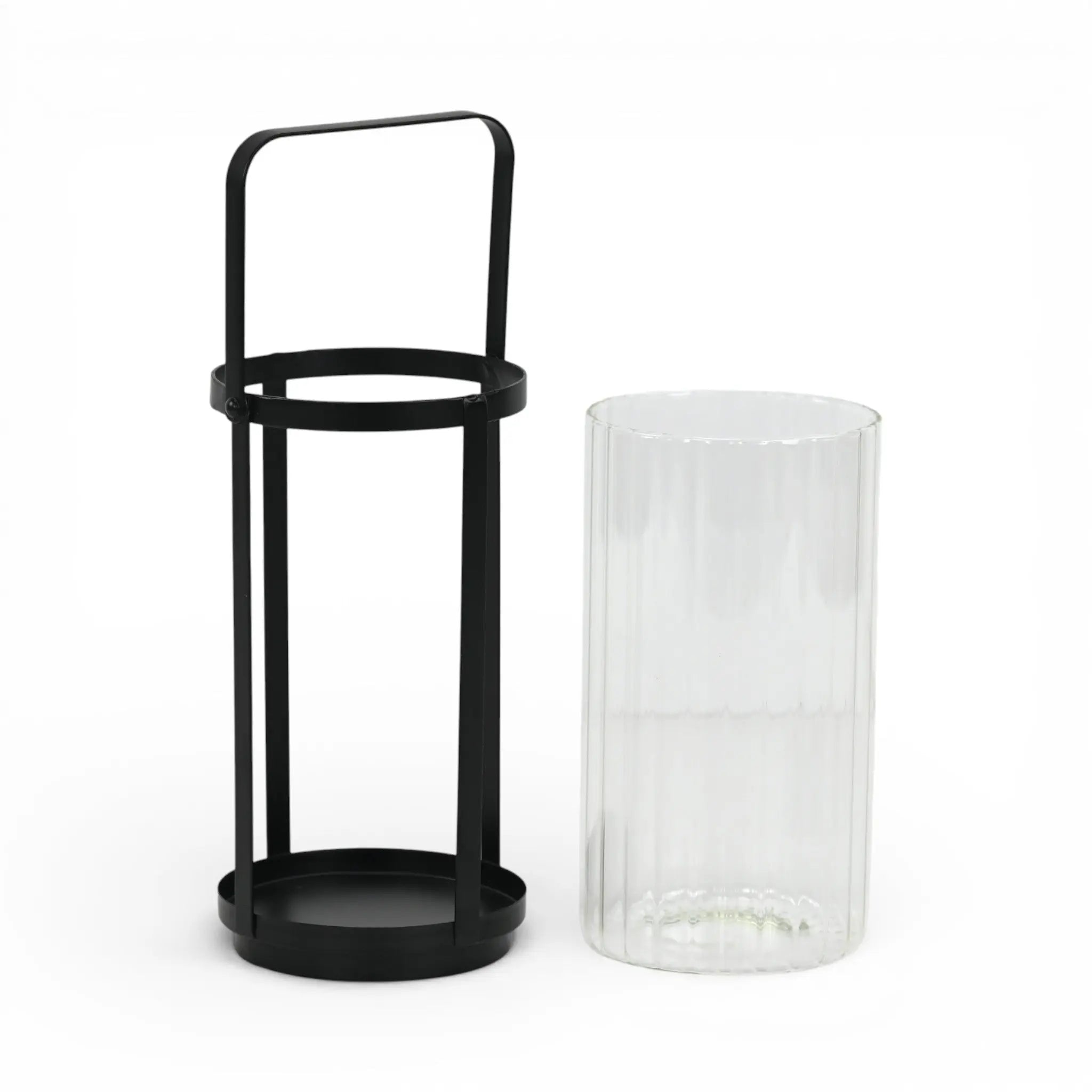 9" Clear And Black Glass And Metal Tabletop Lantern Candle Holder Homeroots Home Decor