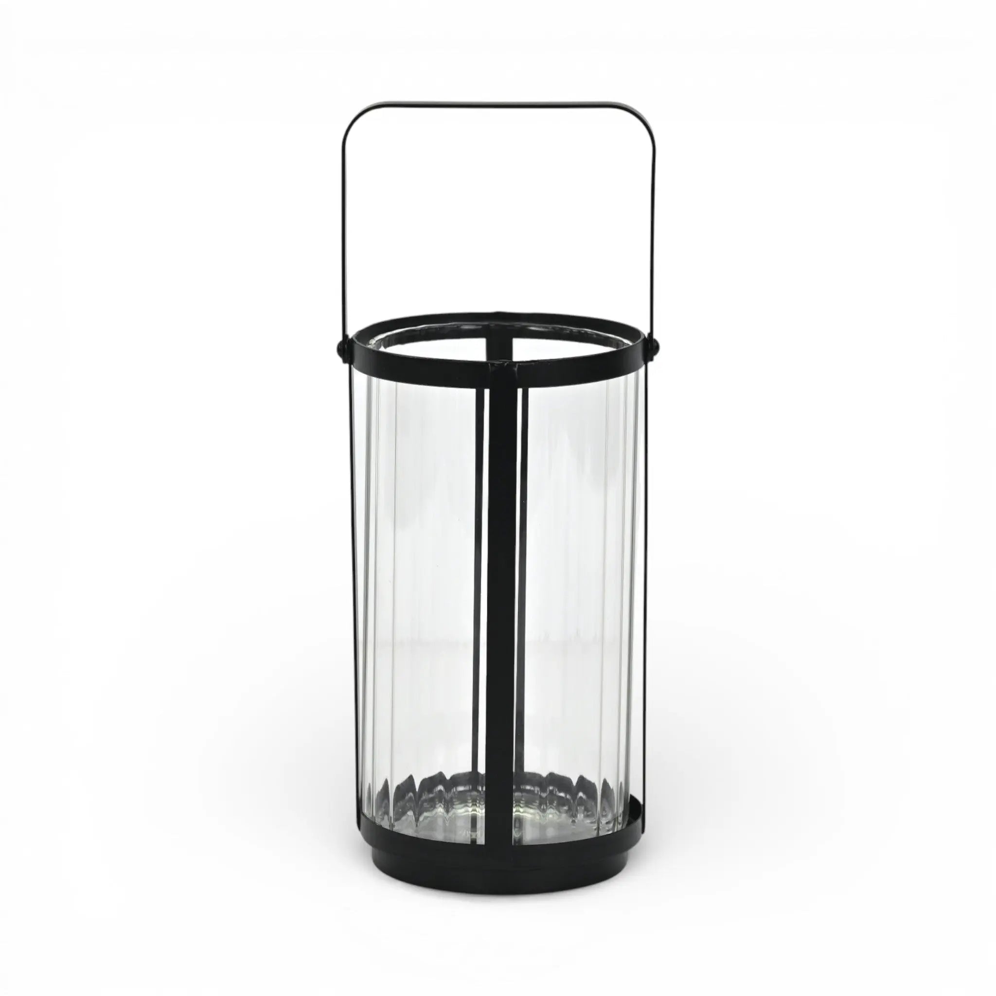 9" Clear And Black Glass And Metal Tabletop Lantern Candle Holder Homeroots Home Decor