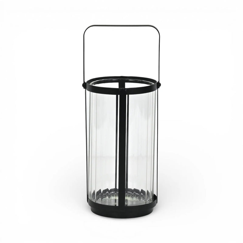 9" Clear And Black Glass And Metal Tabletop Lantern Candle Holder Homeroots Home Decor