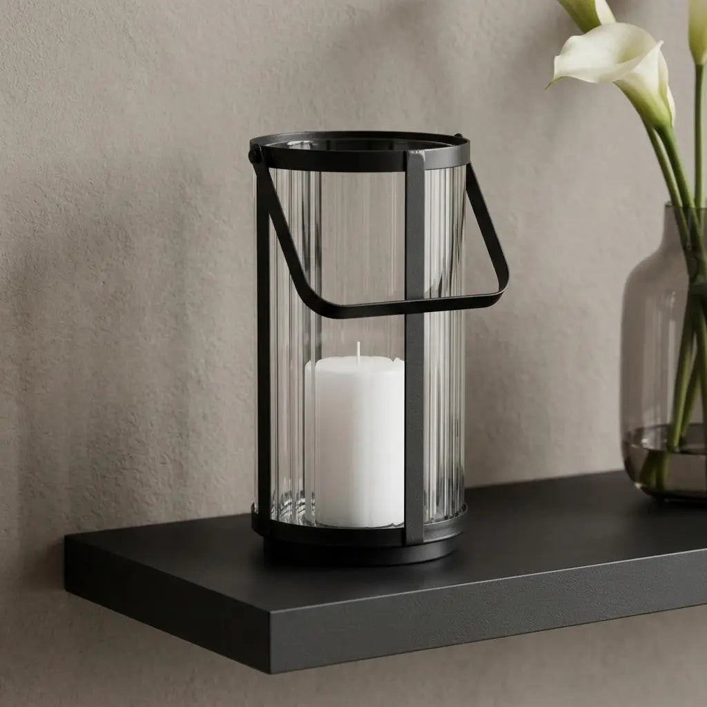9" Clear And Black Glass And Metal Tabletop Lantern Candle Holder Homeroots Home Decor