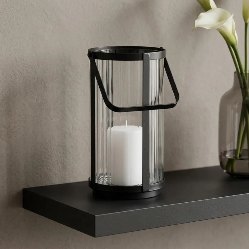 9" Clear And Black Glass And Metal Tabletop Lantern Candle Holder Homeroots Home Decor