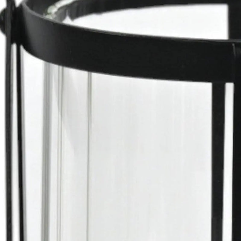 9" Clear And Black Glass And Metal Tabletop Lantern Candle Holder Homeroots Home Decor