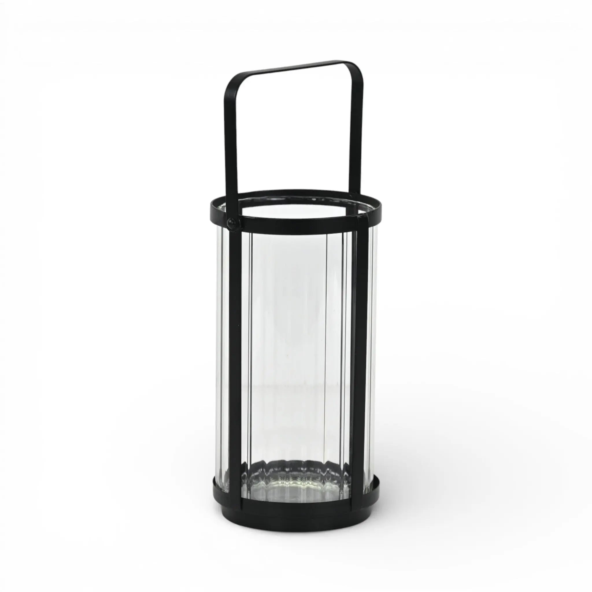 9" Clear And Black Glass And Metal Tabletop Lantern Candle Holder Homeroots Home Decor