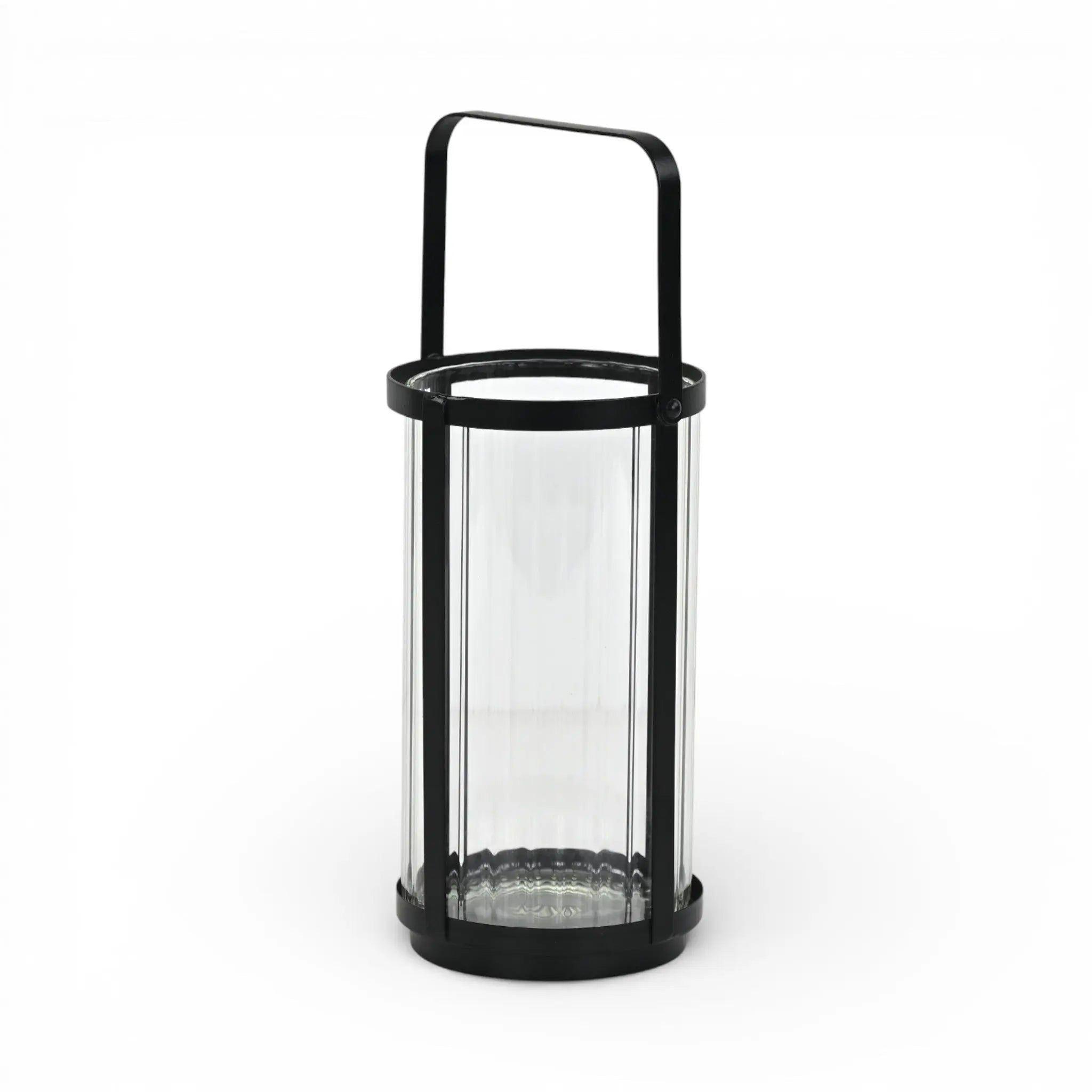 9" Clear And Black Glass And Metal Tabletop Lantern Candle Holder Homeroots Home Decor