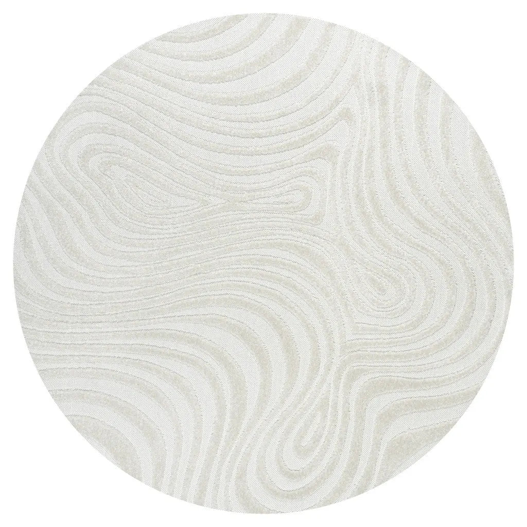 9' Cream And Ivory Round Abstract Indoor Outdoor Area Rug Homeroots Outdoor