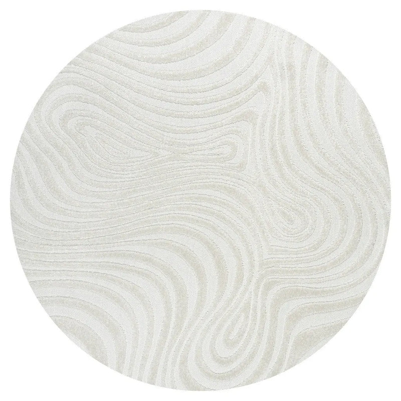 9' Cream And Ivory Round Abstract Indoor Outdoor Area Rug Homeroots Outdoor
