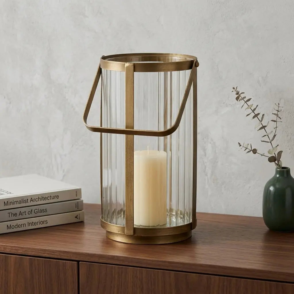 9" Gold Glass Tabletop Lantern Candle Holder Homeroots Home Decor