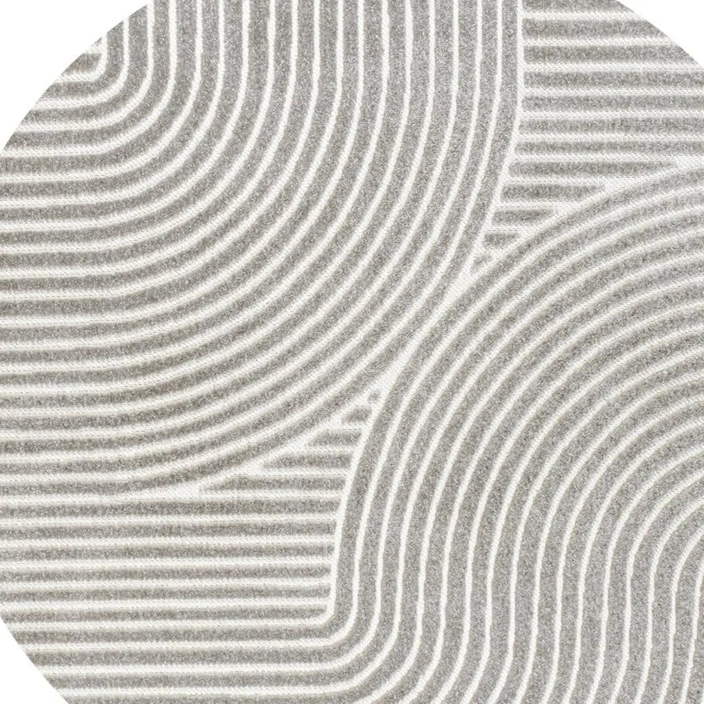9' Gray And Ivory Round Striped Indoor Outdoor Area Rug Homeroots Outdoor
