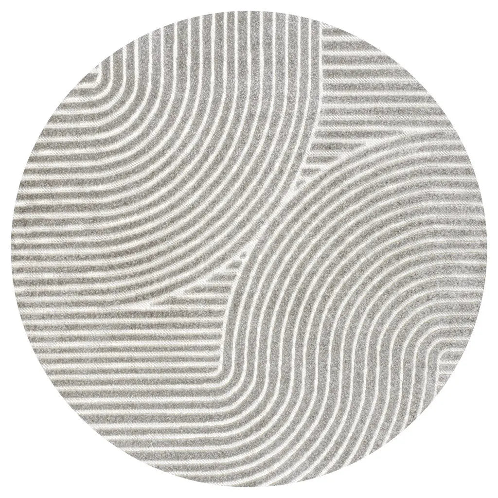 9' Gray And Ivory Round Striped Indoor Outdoor Area Rug Homeroots Outdoor