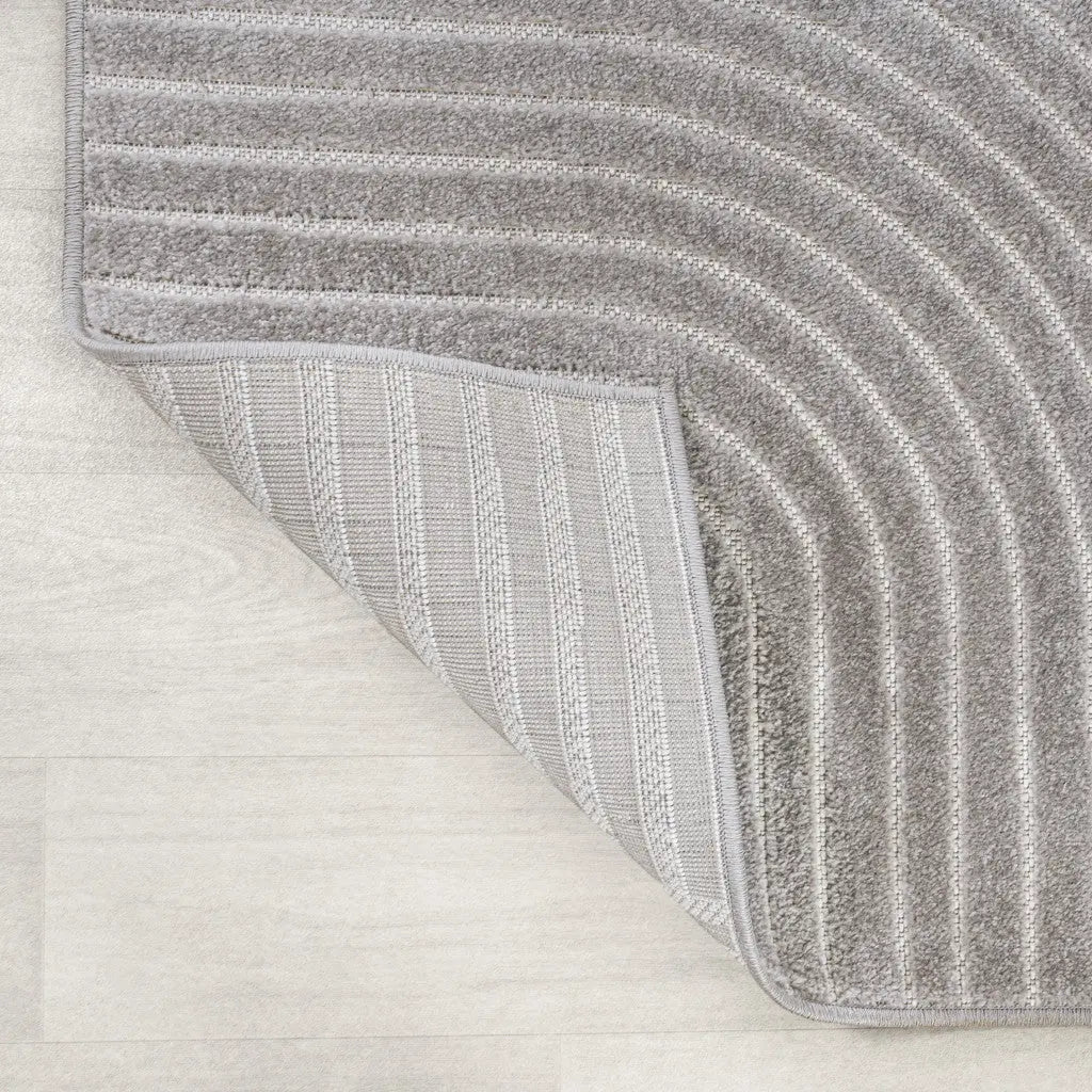9' Gray And Ivory Round Striped Indoor Outdoor Area Rug Homeroots Outdoor