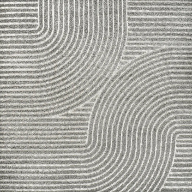 9' Gray And Ivory Square Striped Indoor Outdoor Area Rug Homeroots Outdoor