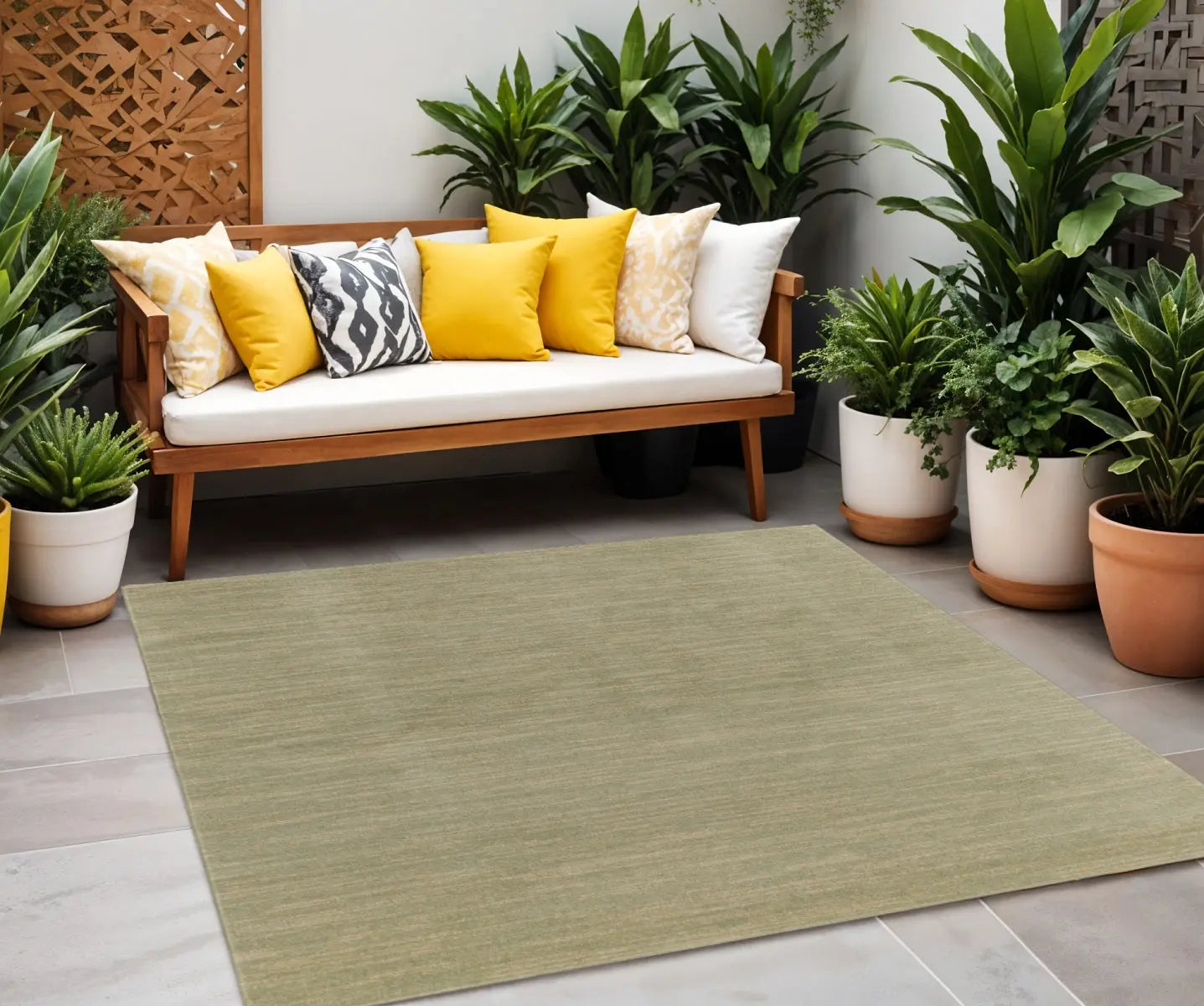 9' Green And Gold Square Abstract Indoor Outdoor Area Rug Homeroots Outdoor