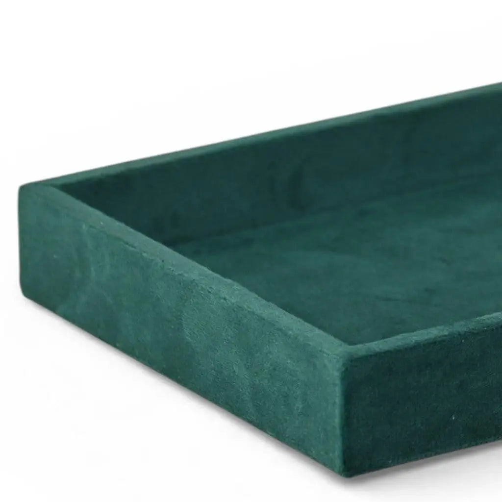 9" Green Wood And Velvet Handmade Trinket Tray Homeroots Kitchen & Dining