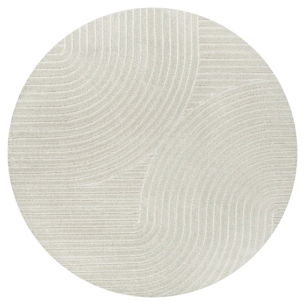 9' Ivory And Cream Round Striped Indoor Outdoor Area Rug Homeroots Outdoor