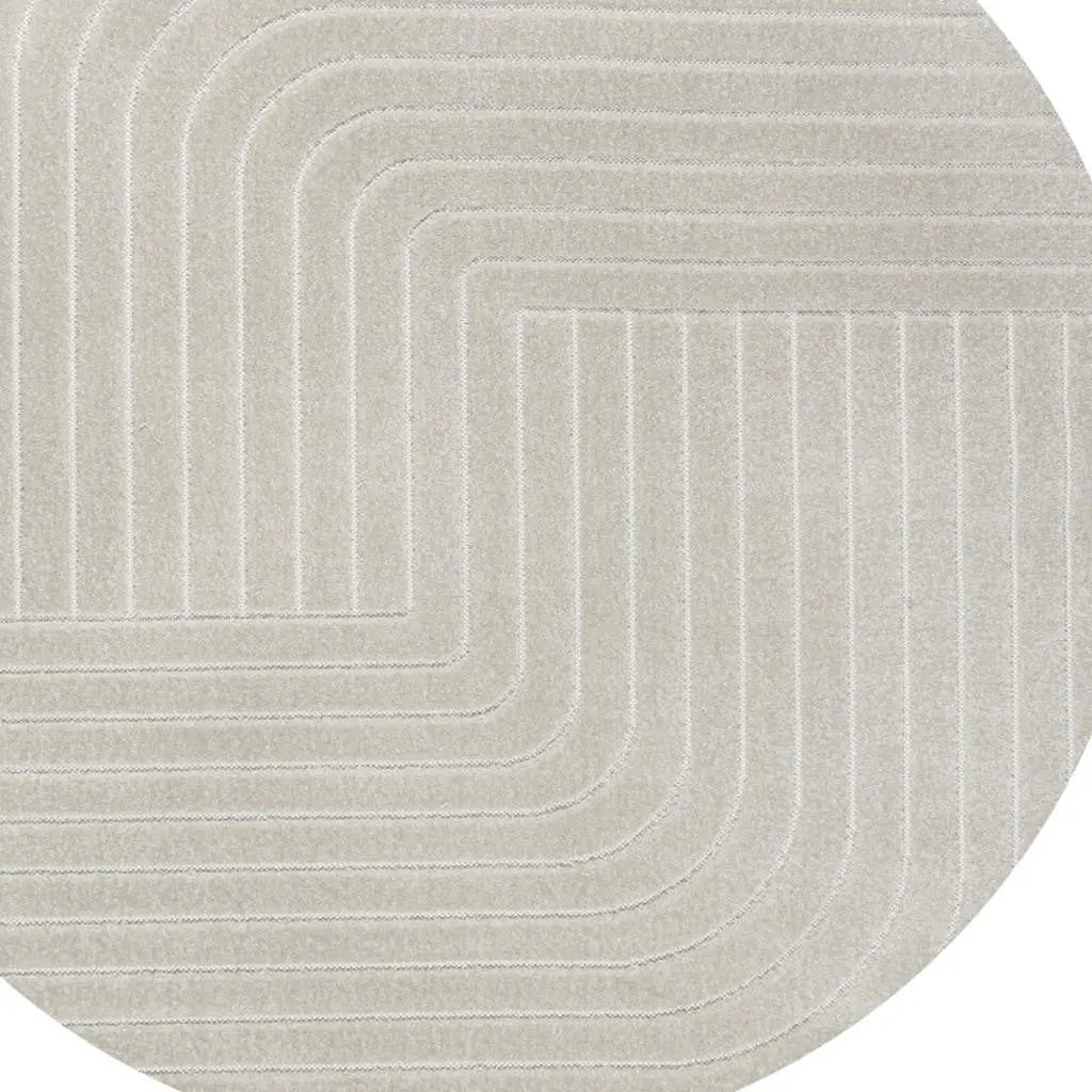 9' Ivory And Cream Round Striped Indoor Outdoor Area Rug Homeroots Outdoor
