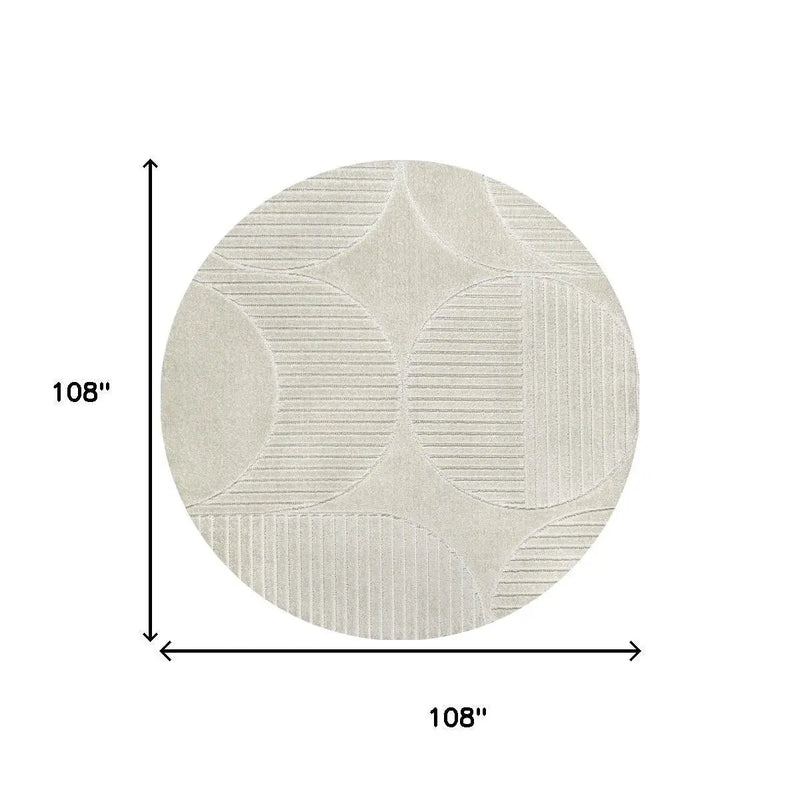 9' Ivory And Cream Round Striped Indoor Outdoor Area Rug Homeroots Outdoor