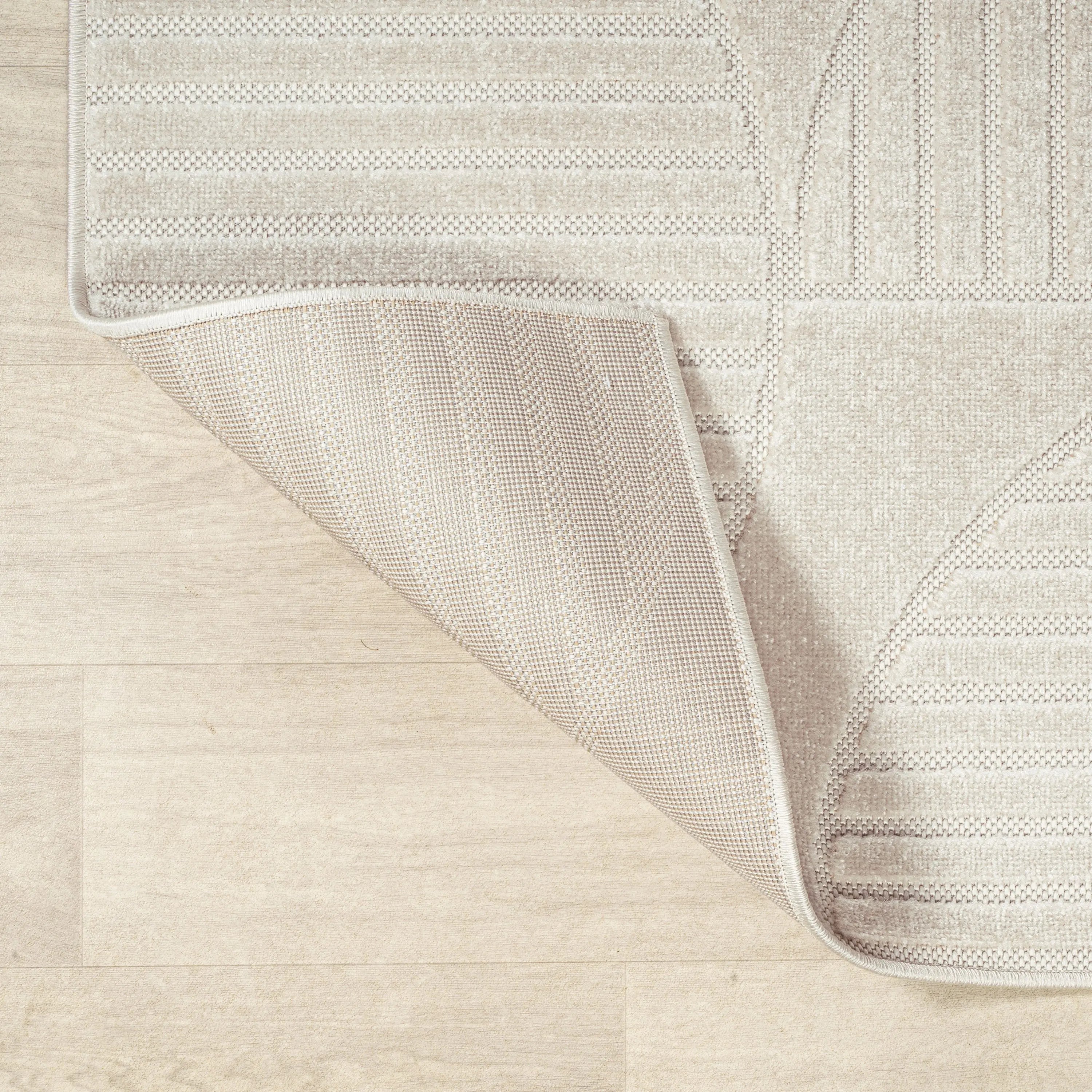 9' Ivory And Cream Square Striped Indoor Outdoor Area Rug Homeroots Outdoor