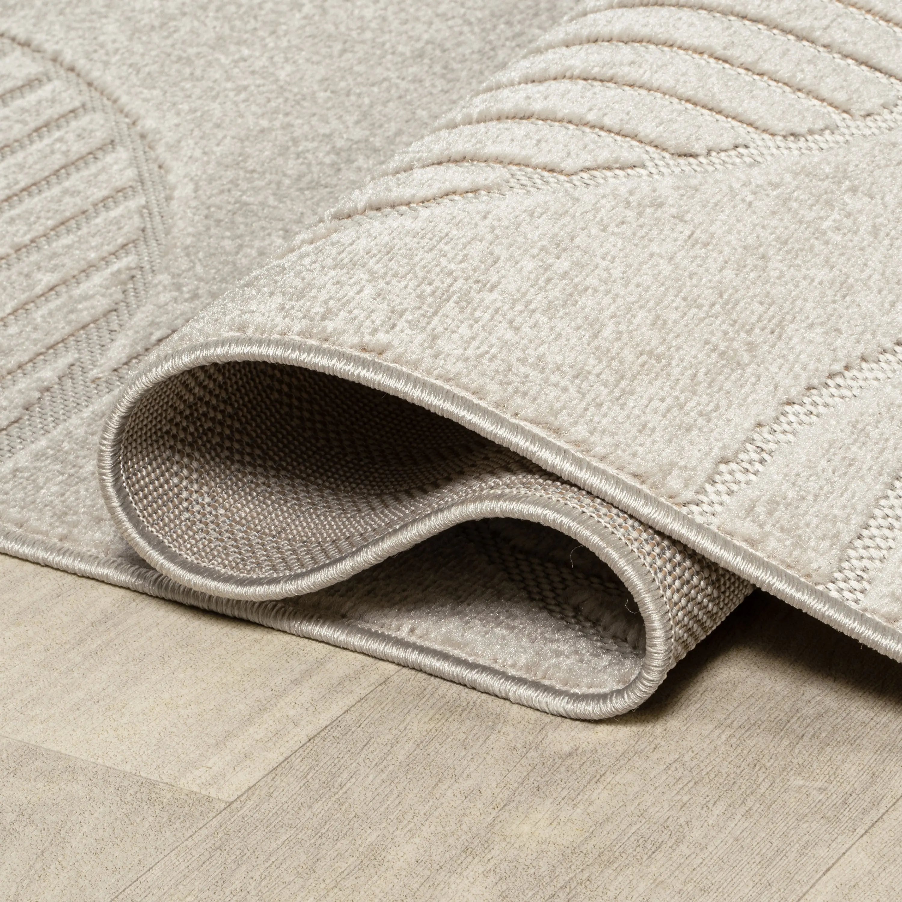 9' Ivory And Cream Square Striped Indoor Outdoor Area Rug Homeroots Outdoor