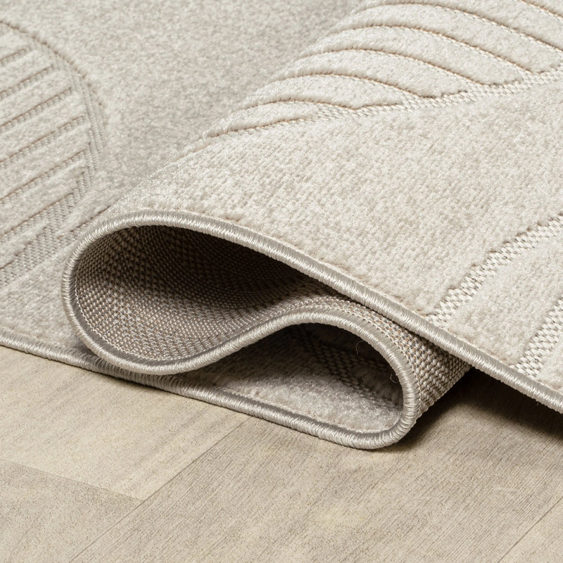 9' Ivory And Cream Square Striped Indoor Outdoor Area Rug Homeroots Outdoor