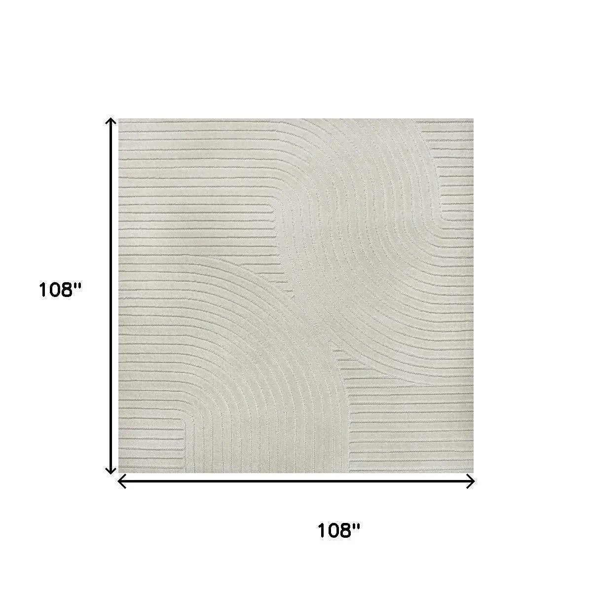 9' Ivory And Cream Square Striped Indoor Outdoor Area Rug Homeroots Outdoor