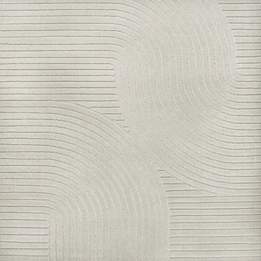 9' Ivory And Cream Square Striped Indoor Outdoor Area Rug Homeroots Outdoor