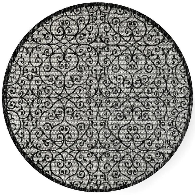9' Light Gray And Black Round Geometric Indoor Outdoor Area Rug Homeroots Outdoor