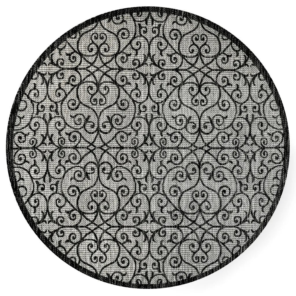 9' Light Gray And Black Round Geometric Indoor Outdoor Area Rug Homeroots Outdoor