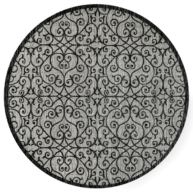 9' Light Gray And Black Round Geometric Indoor Outdoor Area Rug Homeroots Outdoor