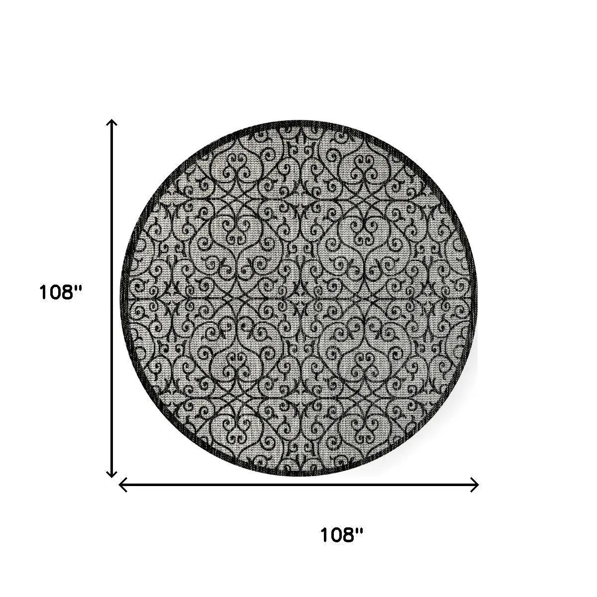 9' Light Gray And Black Round Geometric Indoor Outdoor Area Rug Homeroots Outdoor