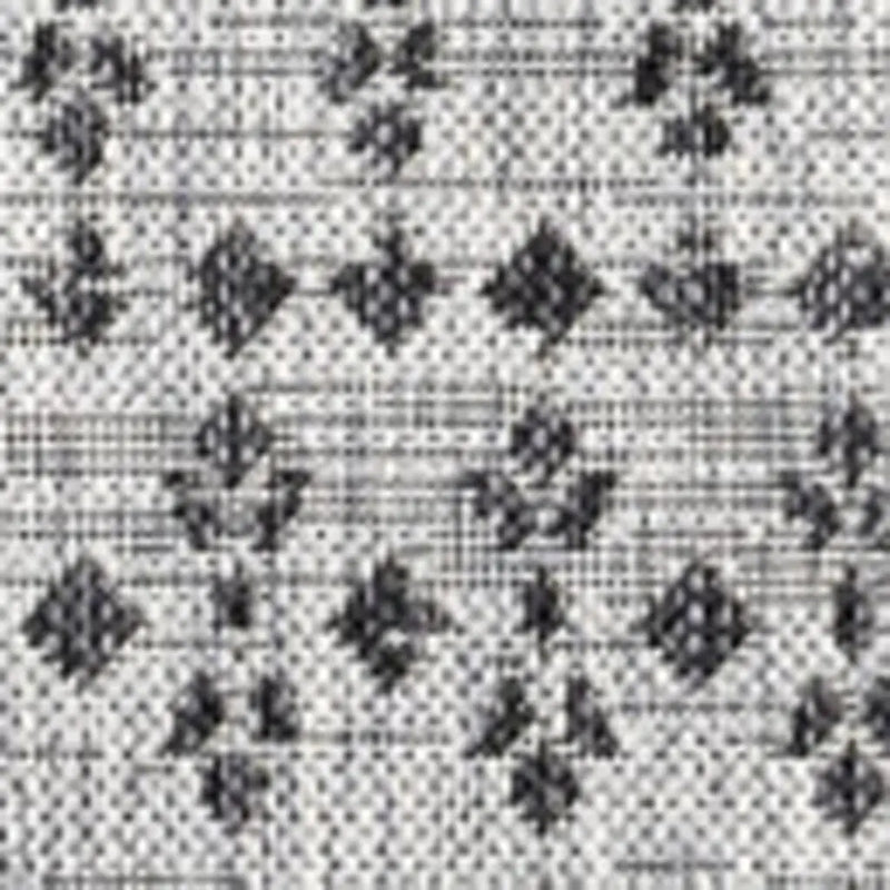 9' Light Gray And Black Square Trellis Indoor Outdoor Area Rug - GreatEagleInc
