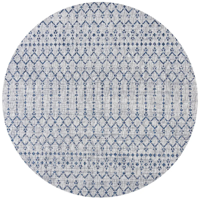 9' Light Gray And Navy Blue Round Trellis Indoor Outdoor Area Rug Homeroots Outdoor
