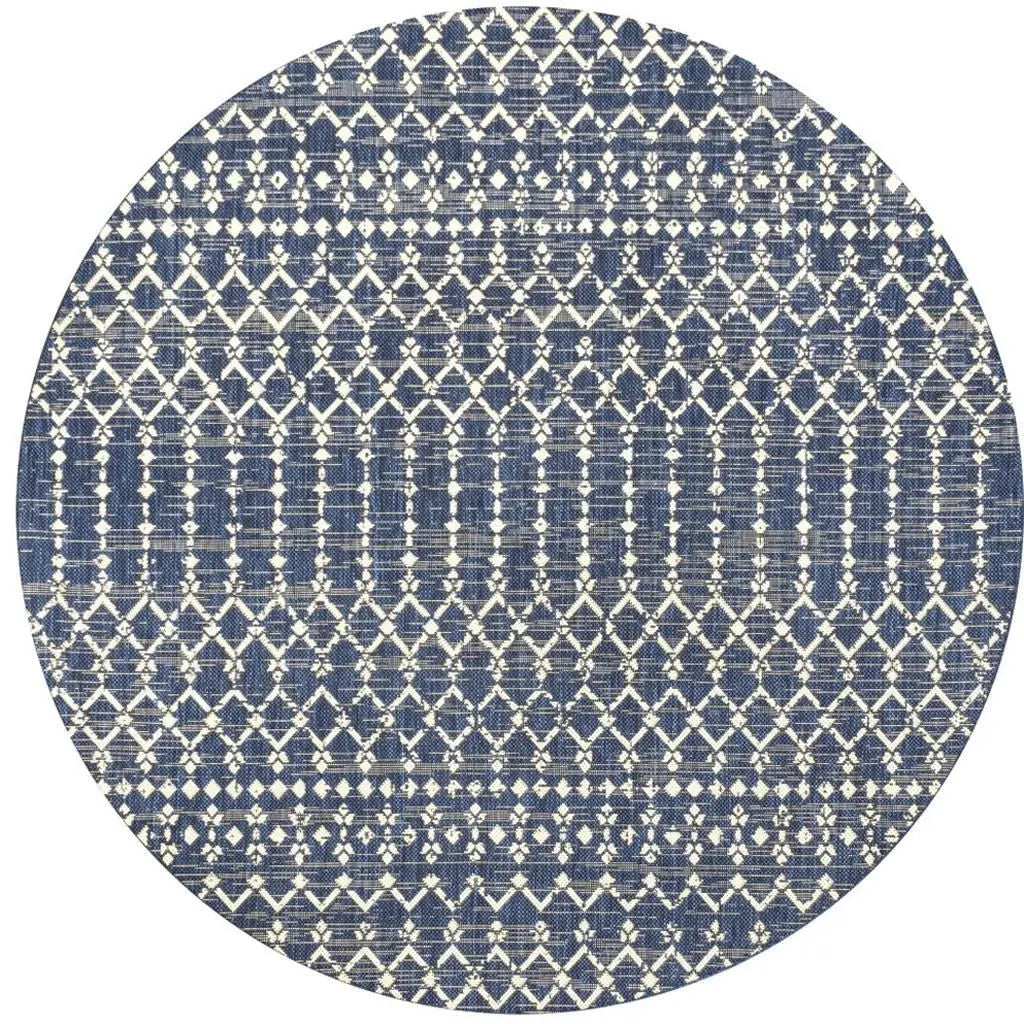 9' Navy Blue And Beige Round Trellis Indoor Outdoor Area Rug Homeroots Outdoor